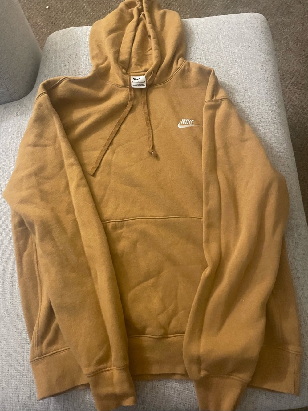 Nike Men’s Hoodie in Mustard Yellow with White Logo